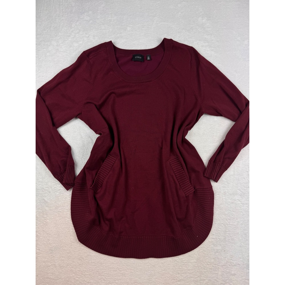 Cyrus Burgundy Knit Tunic Sweater Long Sleeve Pocketed Scoop Neck 1X C801602FWM